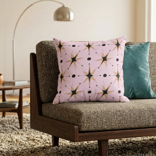 Retro Mid-Century Modern Stars Blush Pink Throw Pillow
