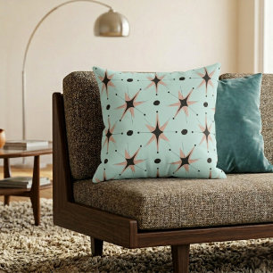 Retro Mid-Century Modern Stars Sea Foam Green Throw Pillow