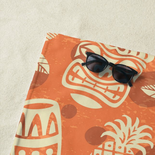 Retro Mid Century Modern Tiki Pattern Beach Towel (In Situ)