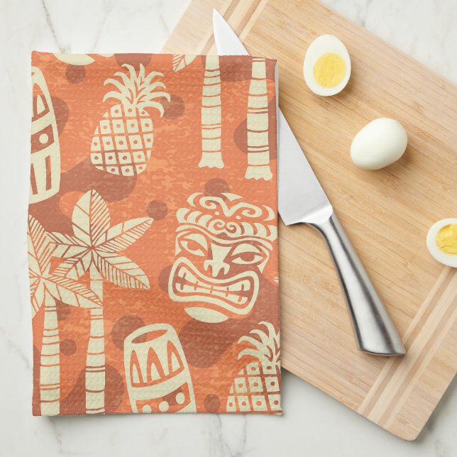 Retro Mid Century Modern Tiki Pattern Kitchen Towel (Quarter Fold)