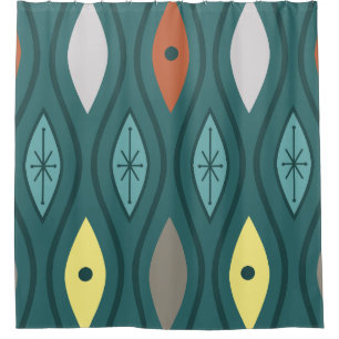 Retro Mid Century Modern Wavy Lines Teal