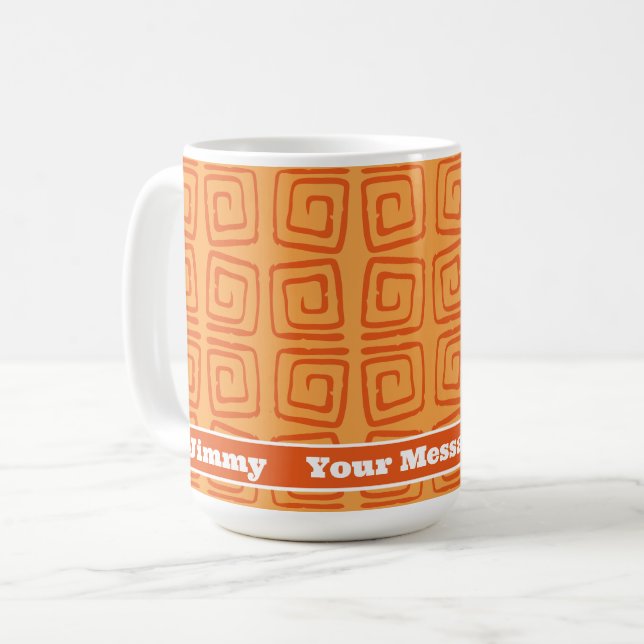 Retro Mid Century Orange Pattern Personalized  Coffee Mug (Front Left)