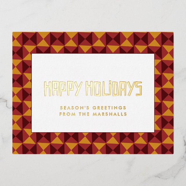 Retro mid century pattern Happy Holidays Foil Holiday Postcard (Front)