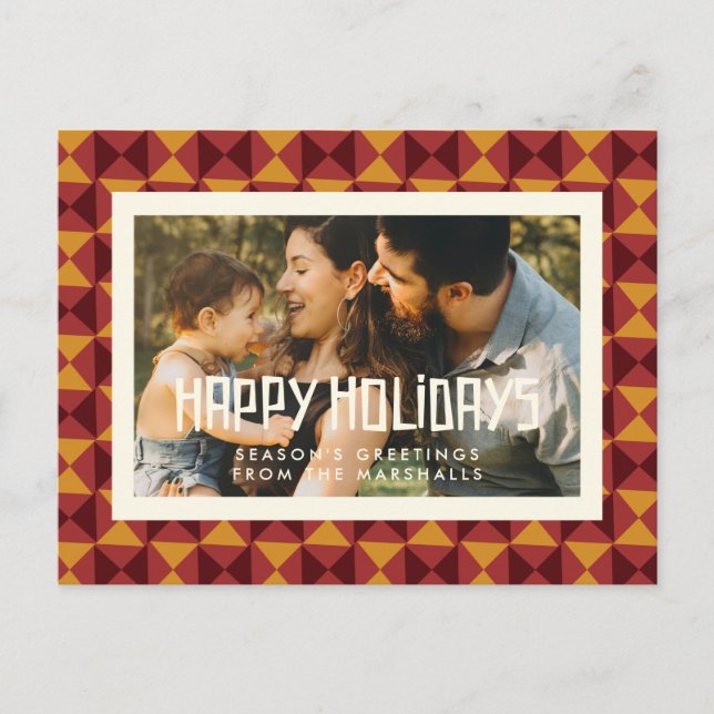 Retro mid century pattern Happy Holidays photo Postcard (Front)