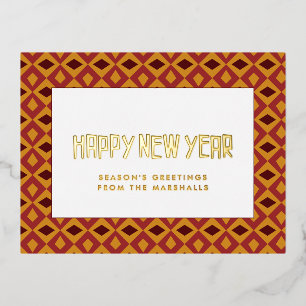 Retro mid century pattern Happy New Year Foil Holiday Postcard