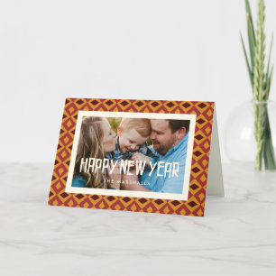 Retro mid century pattern Happy New Year photo Holiday Card