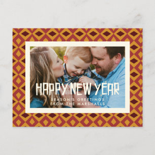 Retro mid century pattern Happy New Year photo Postcard