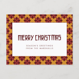 Retro mid century pattern Merry Christmas Postcard