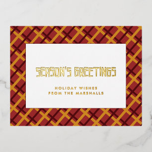 Retro mid century pattern Season's Greetings Foil Holiday Postcard
