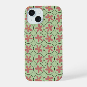 Retro Mid-Century Sage Green and Pink Geometric iPhone 15 Case