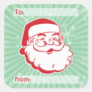 Retro Mid-Century Santa Claus Gift Tag Sticker