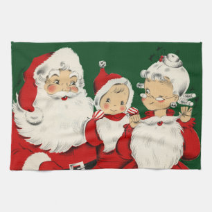 Retro Mid-Century Santa Family – Kitsch Claus Kitchen Towel