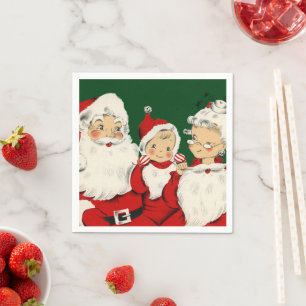 Retro Mid-Century Santa Family – Kitsch Claus Napkin
