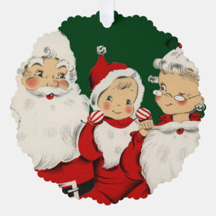 Retro Mid-Century Santa Family – Kitsch Claus Ornament Card