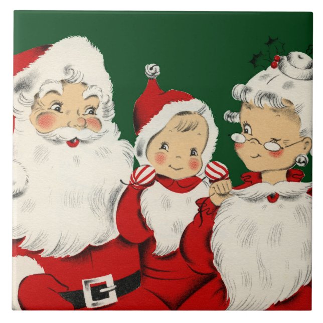 Retro Mid-Century Santa Family – Kitsch Claus Tile (Front)
