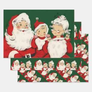 Retro Mid-Century Santa Family – Kitsch Claus Wrapping Paper Sheet