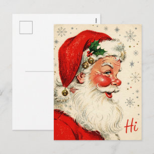 Retro Mid-Century Santa Profile Greeting Holiday Postcard