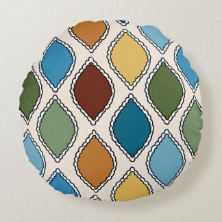 Retro Mid-Century Scalloped Diamond Pattern Round Pillow
