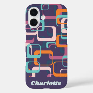 Retro Mid Century Shapes Purple Personalized iPhone 16 Case