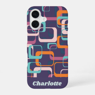 Retro Mid Century Shapes Purple Personalized iPhone 16 Case