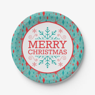 Retro Mid Century Starburst and Diamonds Christmas Paper Plate