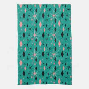 Retro Mid Century Starburst and Diamonds Dish Kitchen Towel