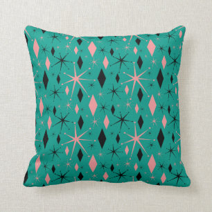 Retro Mid Century Starburst and Diamonds Pattern Throw Pillow