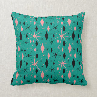 Retro Mid Century Starburst and Diamonds Pattern Throw Pillow
