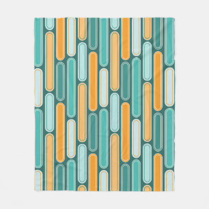 Retro Mid Century Stripes Aqua, Teal, Orange Fleece Blanket