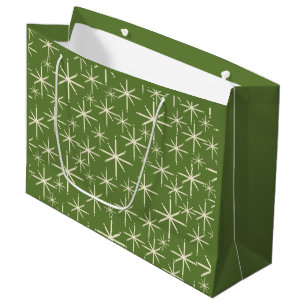 Retro Mid Century Twinkling Stars Olive Green Large Gift Bag