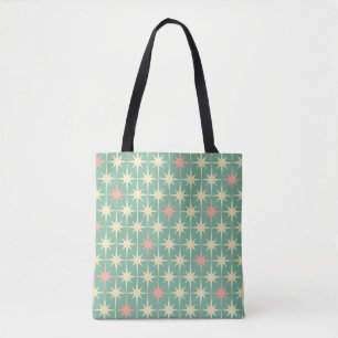 Retro Mid-century Vintage Atomic Stars Mint Pink Tote Bag