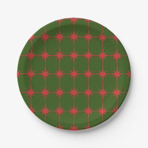 Retro Mid-century Vintage Christmas Stars Pattern Paper Plate