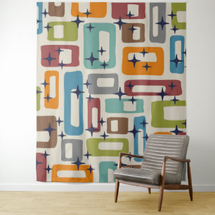 Retro Mid Mod Atomic Age Pattern Tapestry