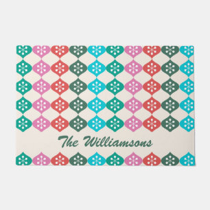 Retro Mid Mod Atomic Holiday Pattern Personalized Doormat