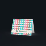 Retro Mid Mod Atomic Pattern Colourful Personalize Holiday Card<br><div class="desc">Retro vintage style mid century modern atomic pattern in green,  red,  and pink,  personalized with your name.</div>