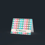 Retro Mid Mod Atomic Pattern Colourful Personalize Holiday Card<br><div class="desc">Retro vintage style mid century modern atomic pattern in green,  red,  and pink,  personalized with your name.</div>