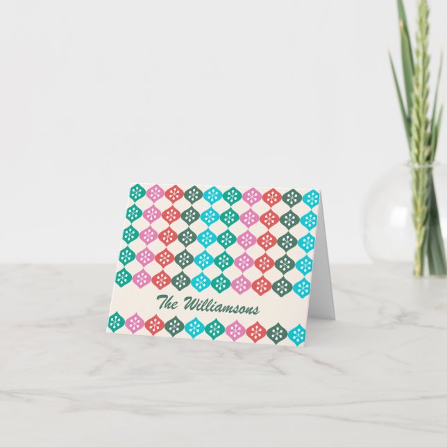 Retro Mid Mod Atomic Pattern Colourful Personalize Holiday Card (Front)