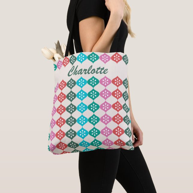 Retro Mid Mod Atomic Pattern Colourful Personalize Tote Bag (Close Up)
