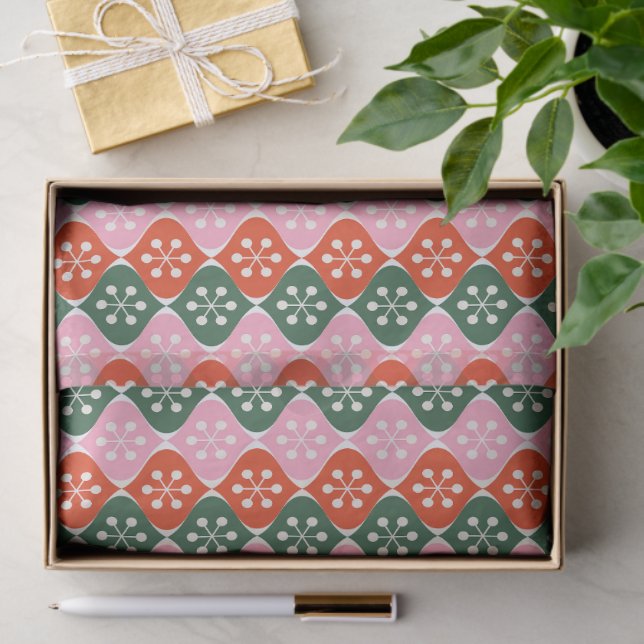 Retro Mid Mod Atomic Pattern Pink Green Christmas Tissue Paper (Gift)