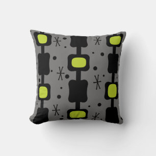 Retro Mid Mod Columns Boxes Chartreuse Throw Pillow