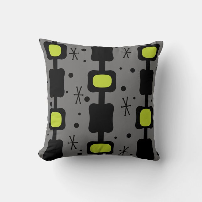 Retro Mid Mod Columns Boxes Chartreuse Throw Pillow (Front)