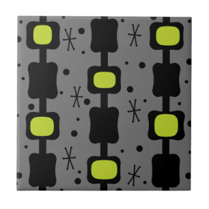 Retro Mid Mod Columns Boxes Chartreuse Tile
