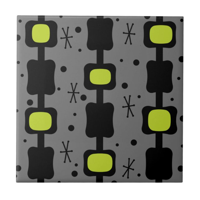 Retro Mid Mod Columns Boxes Chartreuse Tile (Front)
