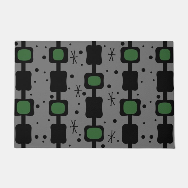 Retro Mid Mod Columns Boxes Forest Green Doormat (Front)