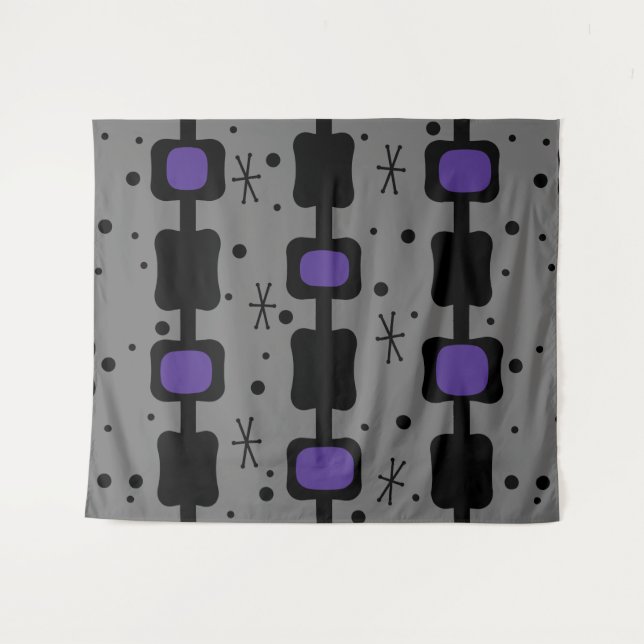 Retro Mid Mod Columns Boxes Indigo Tapestry (Front (Horizontal))