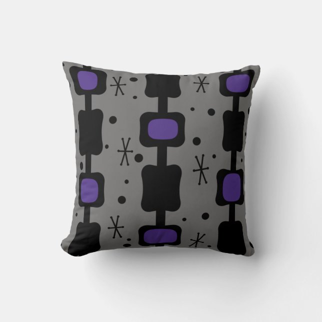 Retro Mid Mod Columns Boxes Indigo Throw Pillow (Front)