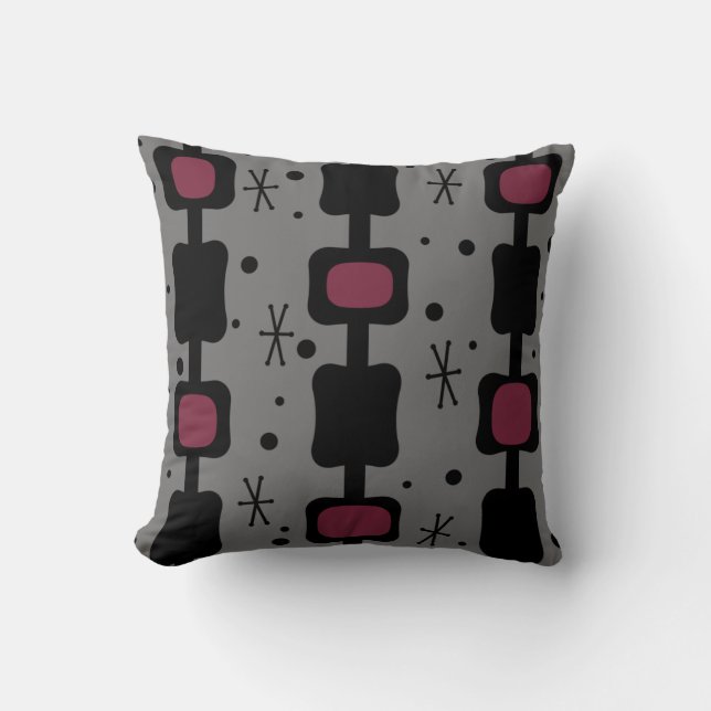 Retro Mid Mod Columns Boxes Maroon Throw Pillow (Front)