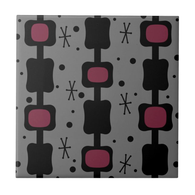 Retro Mid Mod Columns Boxes Maroon Tile (Front)