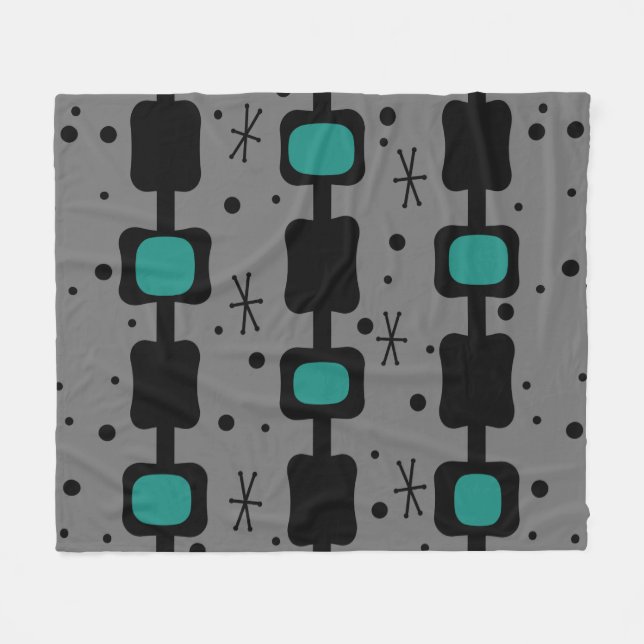 Retro Mid Mod Columns Boxes Teal Fleece Blanket (Front (Horizontal))