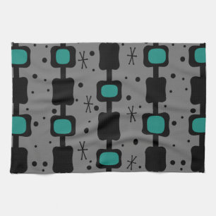 Retro Mid Mod Columns Boxes Teal Kitchen Towel
